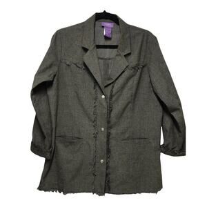 Gray Green‎ Fringe Snap Jacket By Suzanne Somers Collection Small